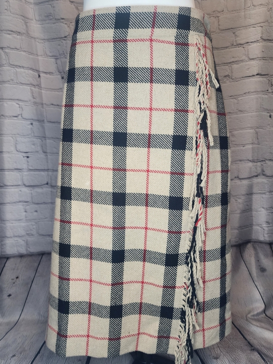 Talbots Dresses & Skirts - Talbots Cream Navy & Pink Plaid Midi Wrap Skirt